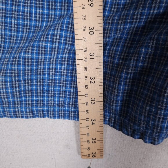 Cherokee Linen Blend Blue Plaid Shortalls Womens XL Pockets Cottagecore Overalls - Picture 5 of 16